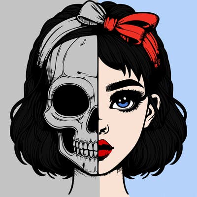 realistic girl with half skull mask