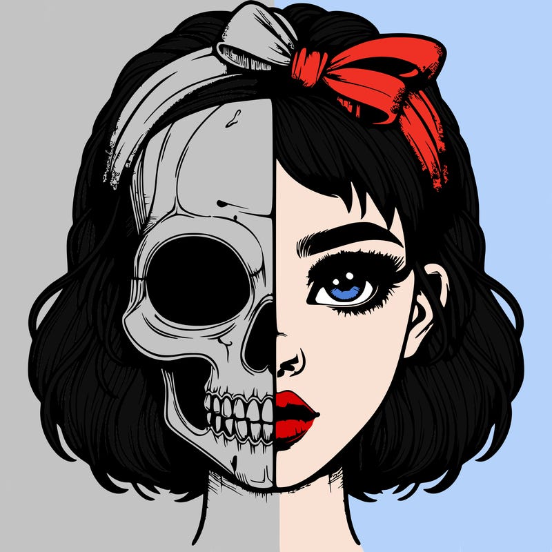 realistic girl with half skull mask