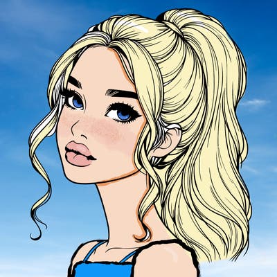 realistic girl with a ponytail on her hair and lips