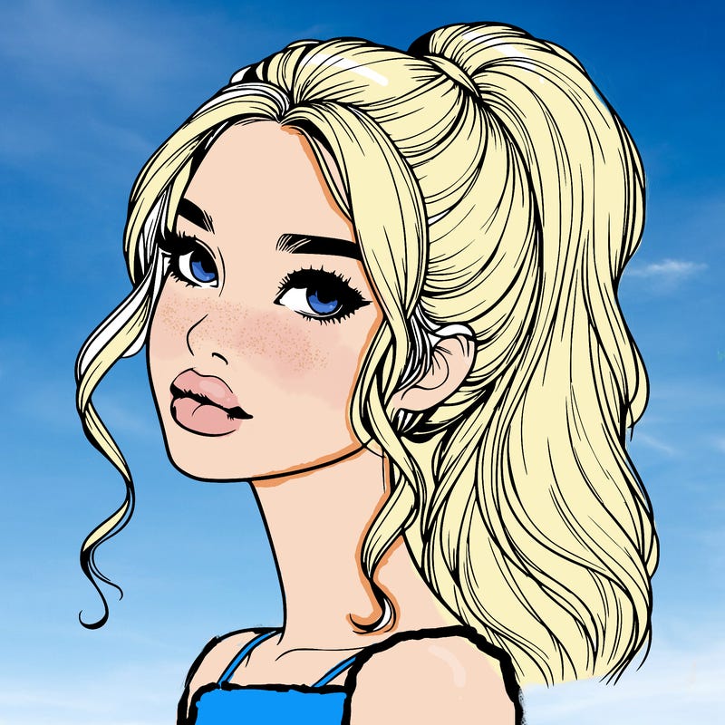 realistic girl with a ponytail on her hair and lips