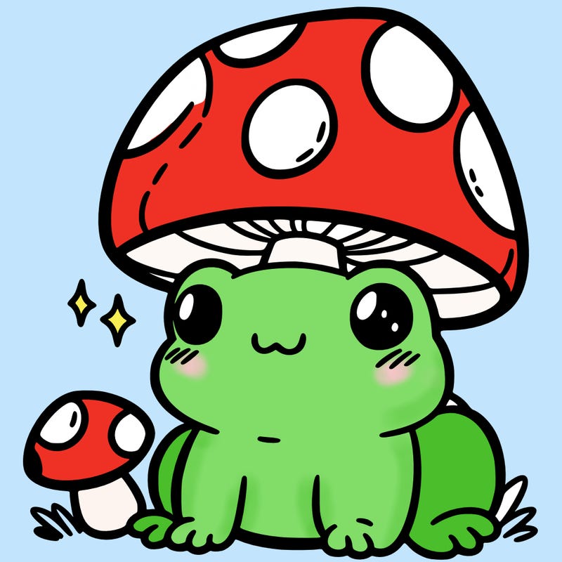 a cute frog with a mushroom hat