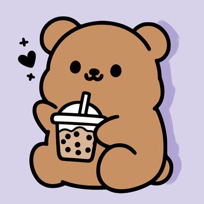 boba light pink bear drinking boba