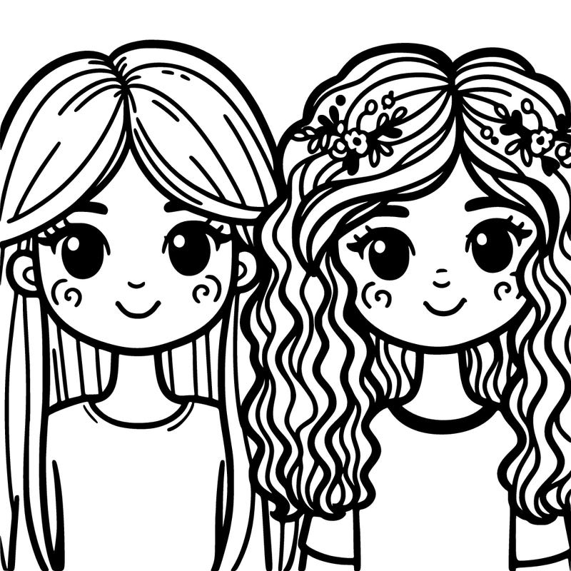 two girl best friends one with straight hair one with curly hair