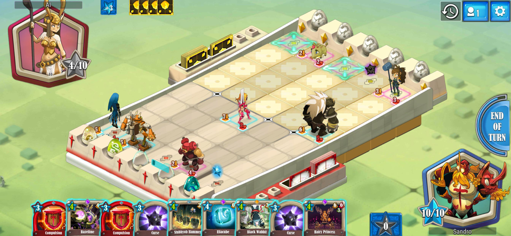 Krosmaga - Gameplay screenshot of Krosmaga showing units on a tactical lane board and a hand of cards