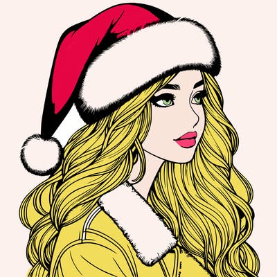 realistic girl in santa hat