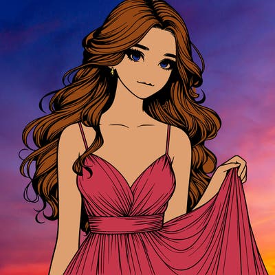 realistic girl in flowy silky prom dress