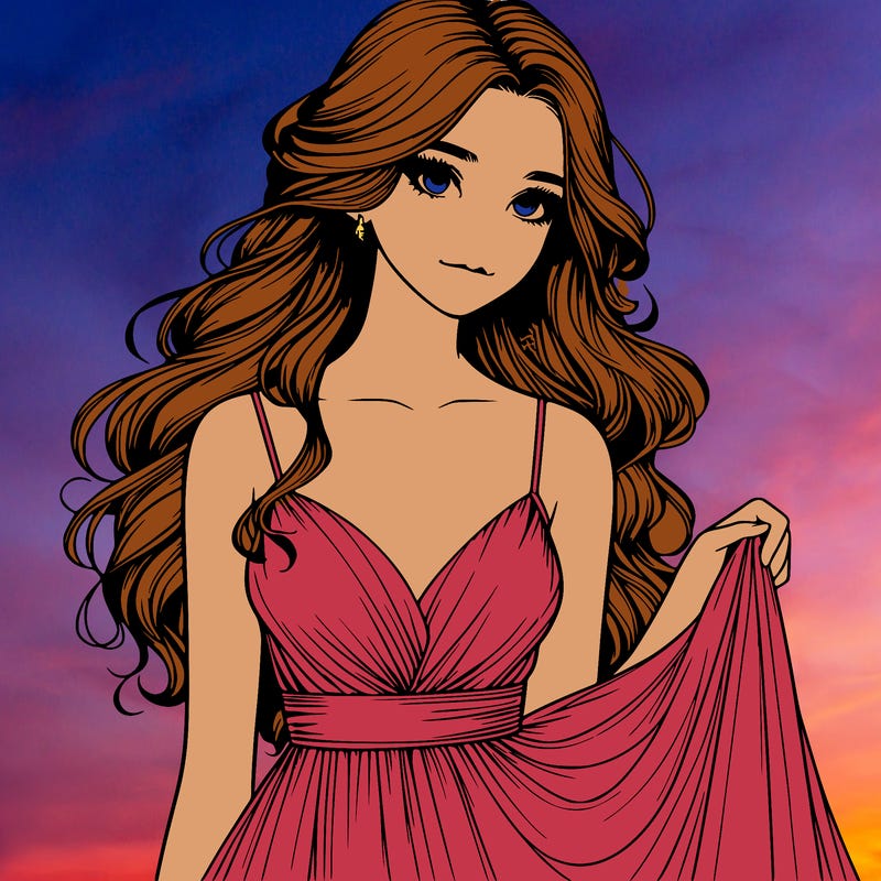 realistic girl in flowy silky prom dress