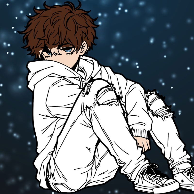 a male hoddie ripped jeans messy hair anime