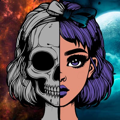 realistic girl with half skull mask