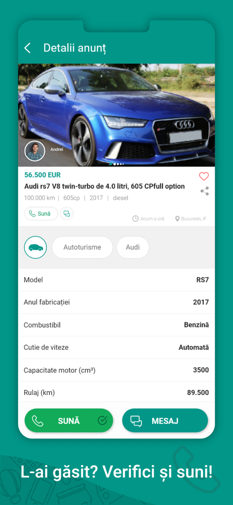 Lajumate.ro - Anunturi Romania - Annonce détaillée de voiture Audi RS7 sur l'application d'annonces classées roumaines Lajumate