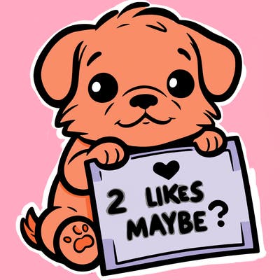 a puppy holding a sign that says 2 likes maybe?