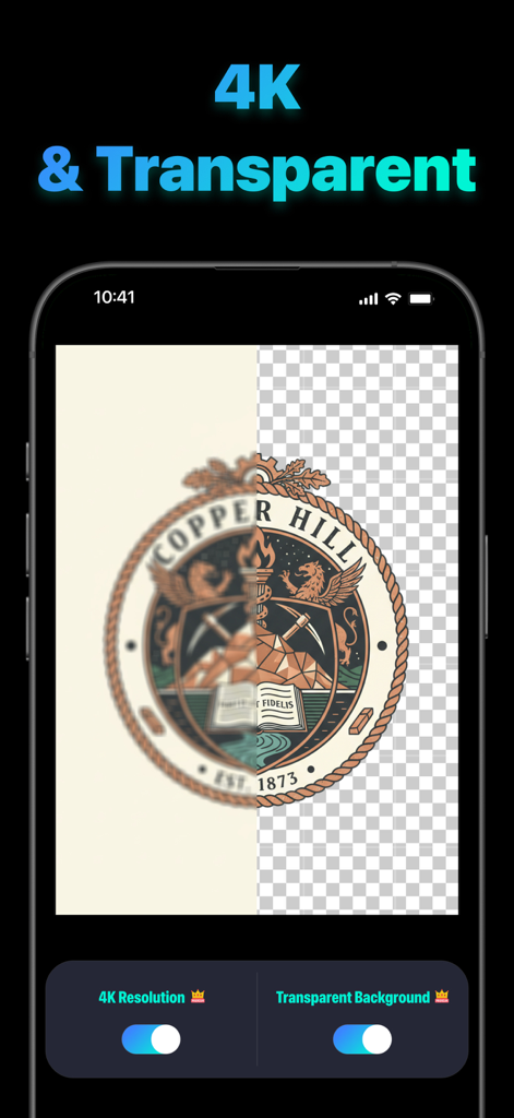 Kitnex 앱에서 4K 해상도와 투명한 배경으로 로고가 내보내지는 비교 보기.