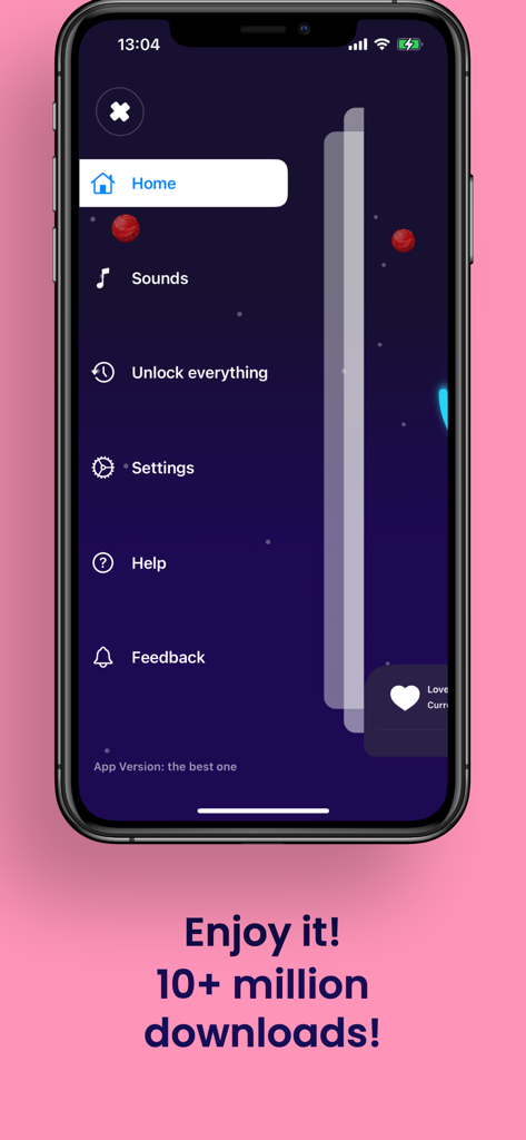 Vibrate+ - Vibrate plus app side menu displaying navigation options for home sounds and settings