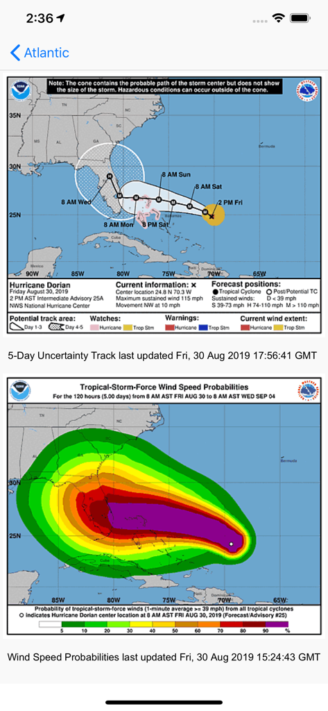 global storms - Global Storms app displaying hurricane uncertainty track and wind speed probability maps