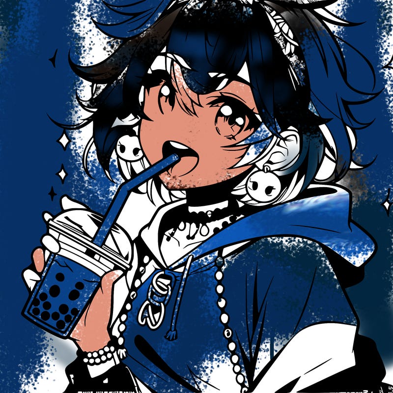 hot baddie anime girl drinking boba and biting the straw