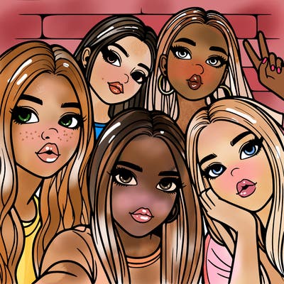 group of teen girls friends y2k up close in a selfie