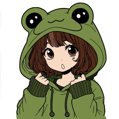 a cute teenage girl wearing a frog hoodie