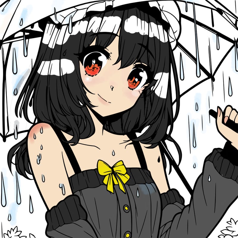 pretty anime girl in the rain