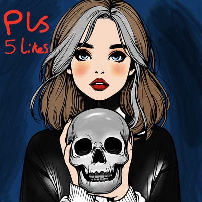 realistic girl holding a skull