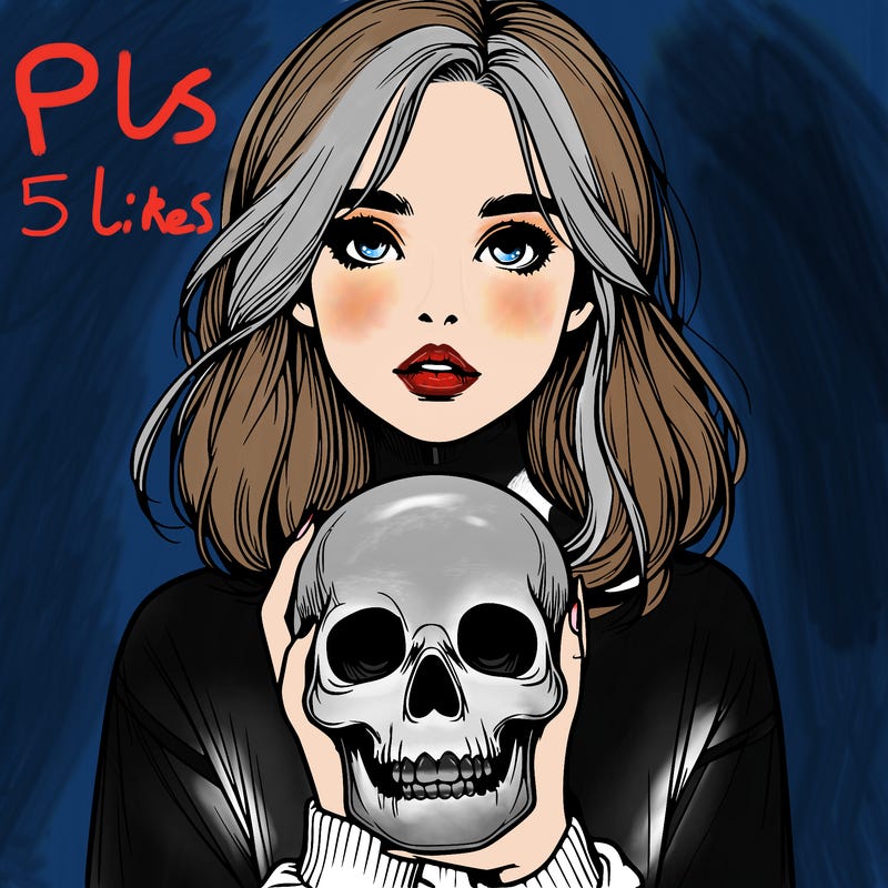 realistic girl holding a skull