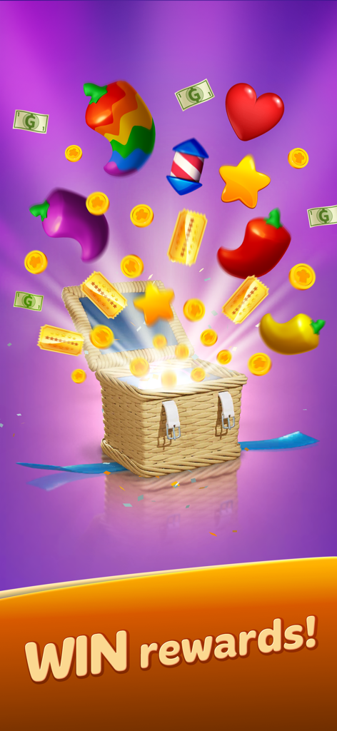 Gordon Ramsay: Chef Blast - A wicker basket bursting with game rewards like coins and boosters in Gordon Ramsay Chef Blast
