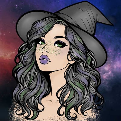 realistic witch girl with wavy hair and lips