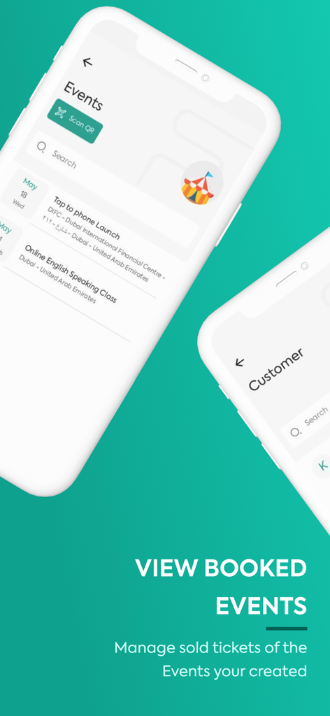 Oberfläche der Foloosi Business App zur Verwaltung gebuchter Veranstaltungen und verkaufter Tickets.