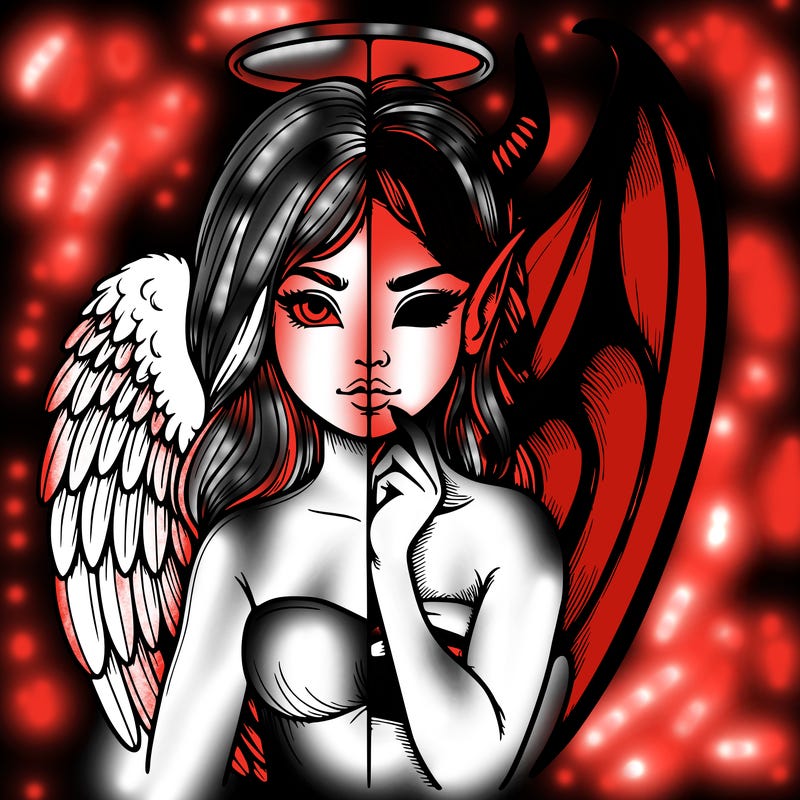 realistic angel half demon