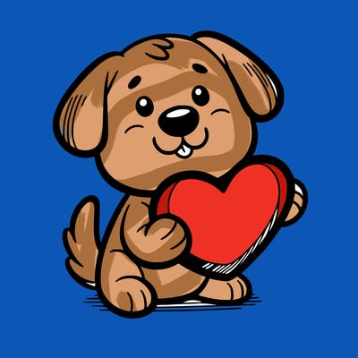 dog holding heart