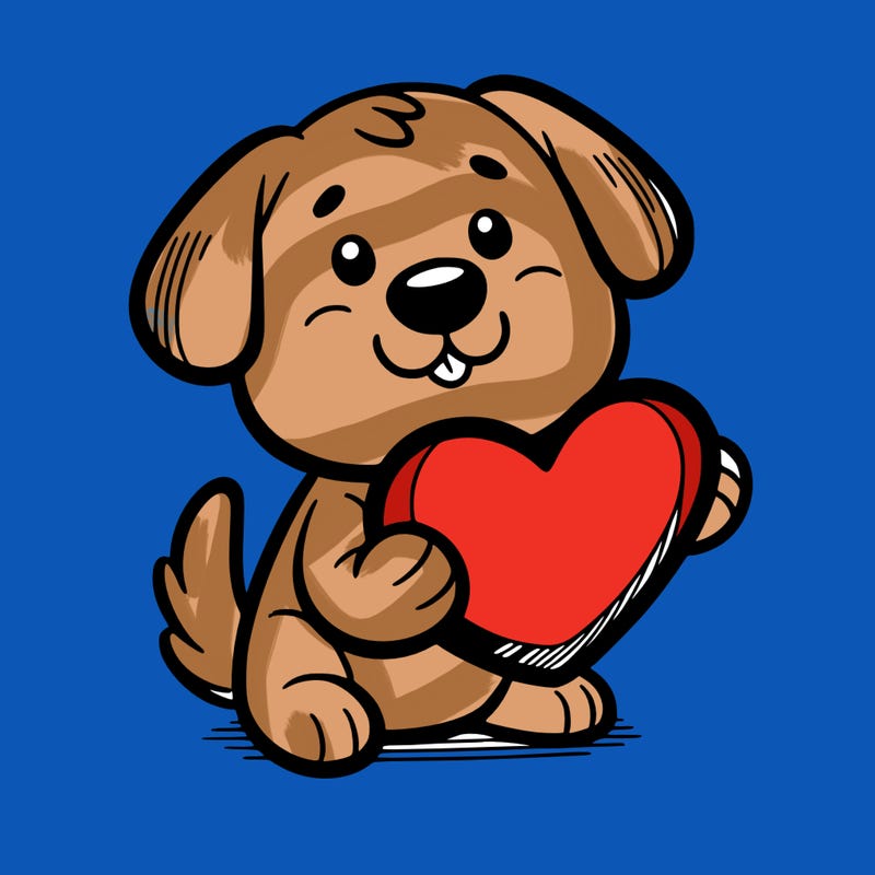 dog holding heart