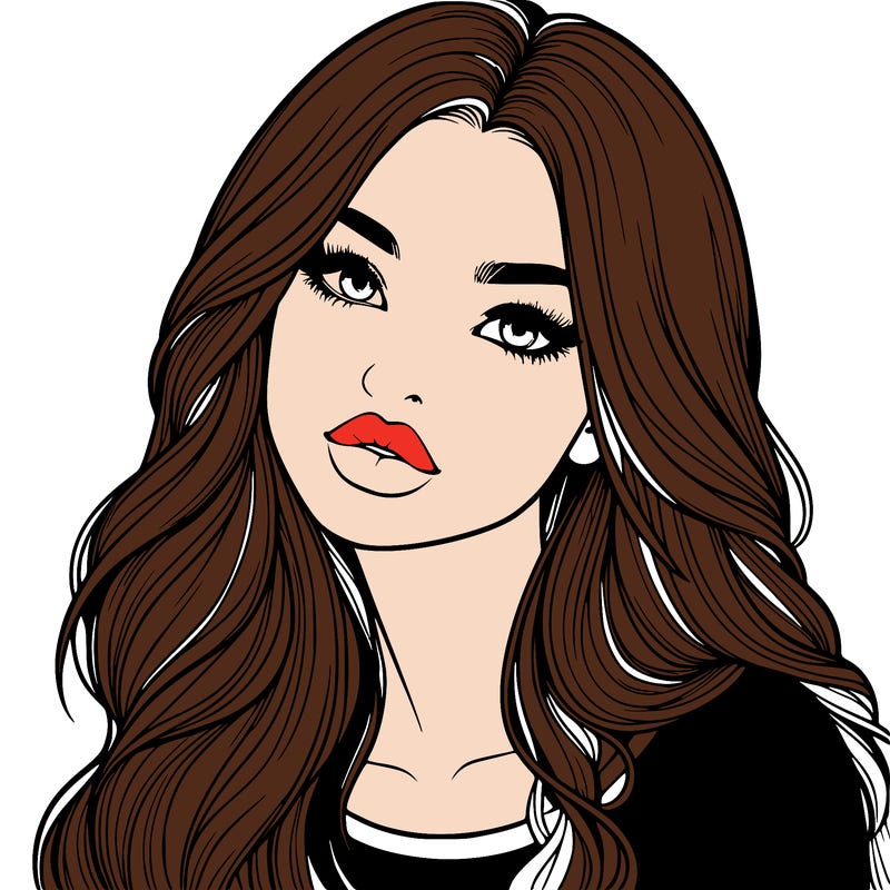 realistic girl with hair on her hair and lips