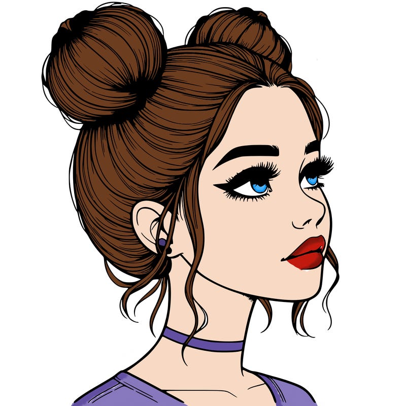 realistic girl with buns on the top of her head