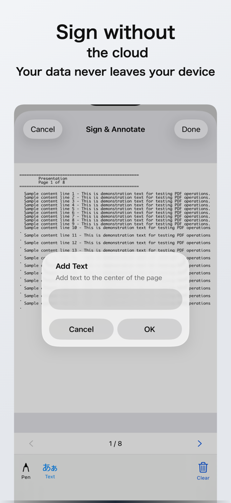 Easy PDF Tools - Interfaz de Easy PDF Tools que muestra funciones de firma de documentos sin conexión y anotación de texto