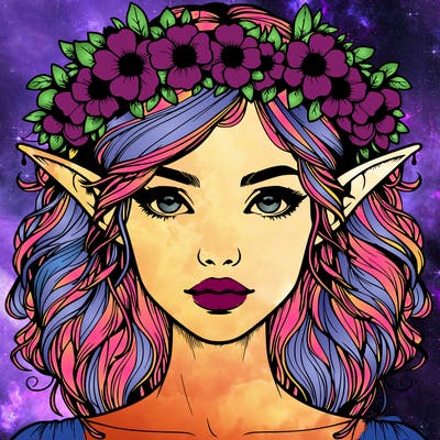 realistic female elf with flower crown