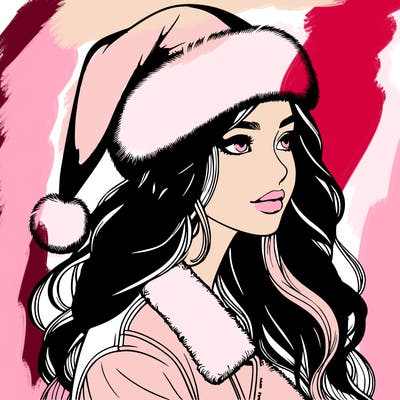 realistic girl in santa hat