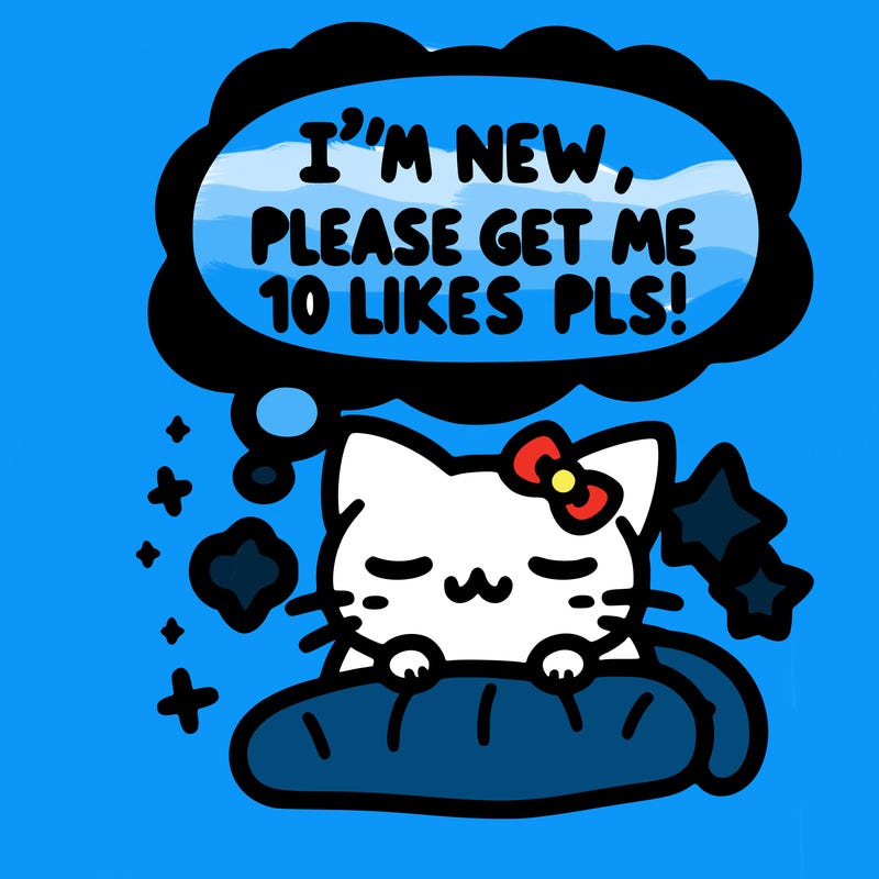 kitty taking a nap dream talking and saying "i'm new, please get me at least 10 likes pls!!"