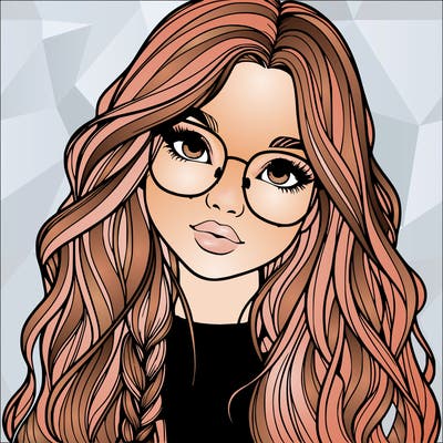 girl with long hair and freckles and glasses realistic