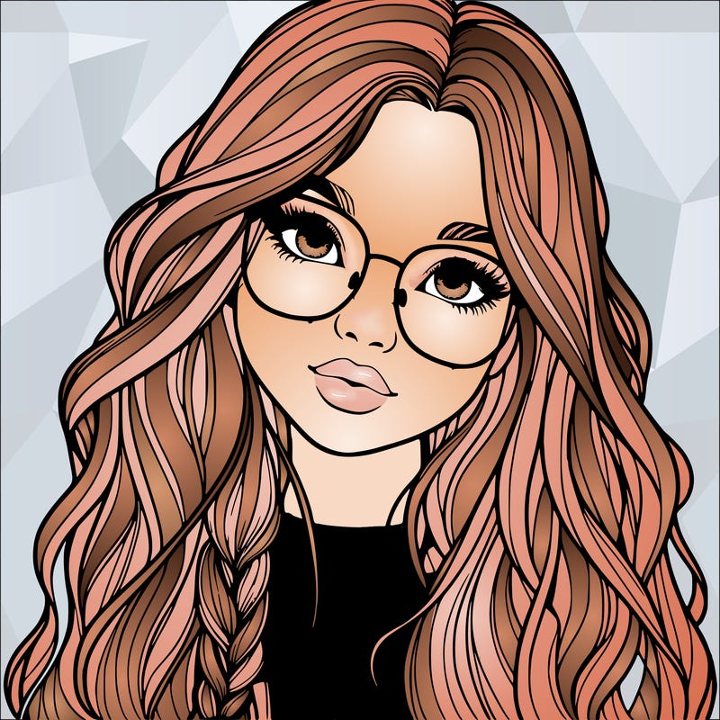 girl with long hair and freckles and glasses realistic