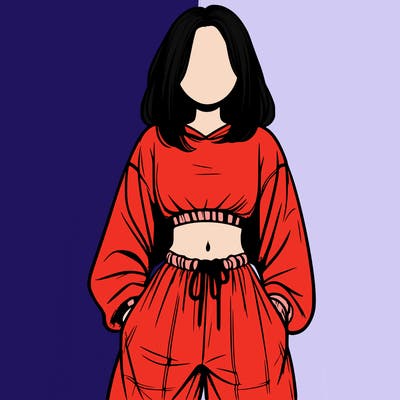 realistic girl faceless with baggy pants and a crop top