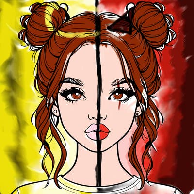 realistic girl with two buns in hair and lips