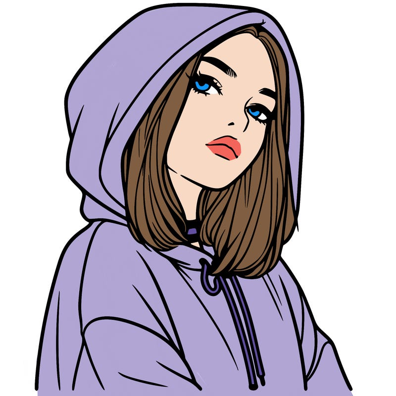 a realistic girl in a hoodie