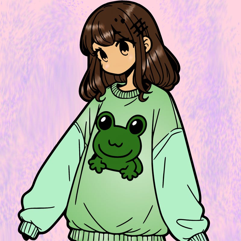 girl wearing frogging sweatshirt