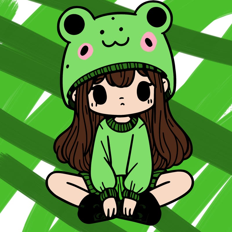 a girl wearing a frog hat and some frog socks