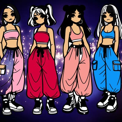 girls with crop top with baggy pants