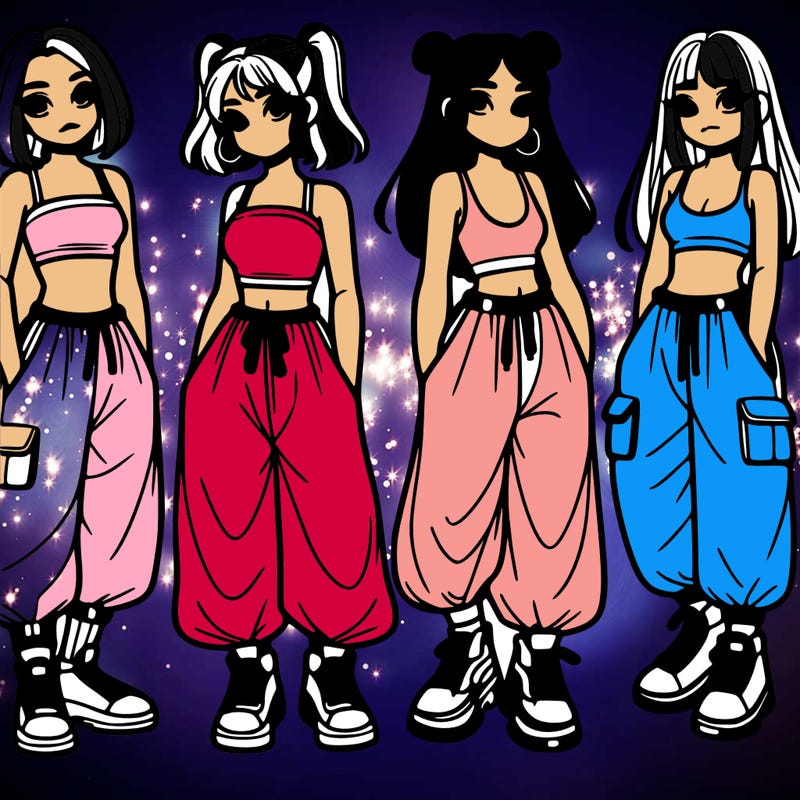 girls with crop top with baggy pants