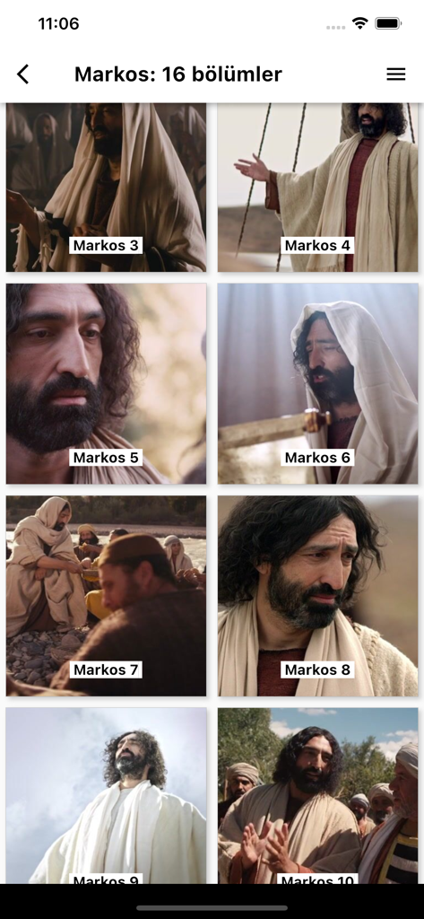 Grid of Turkish video chapters for the Gospel of Mark