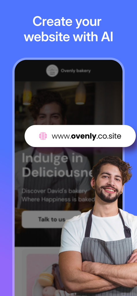 Neo Email & AI Site Creator - Écran mobile montrant un site Web de boulangerie créé avec le créateur de site Web IA Neo.