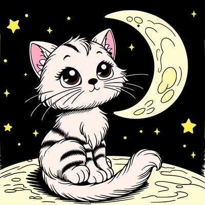 a kitten in moonlight