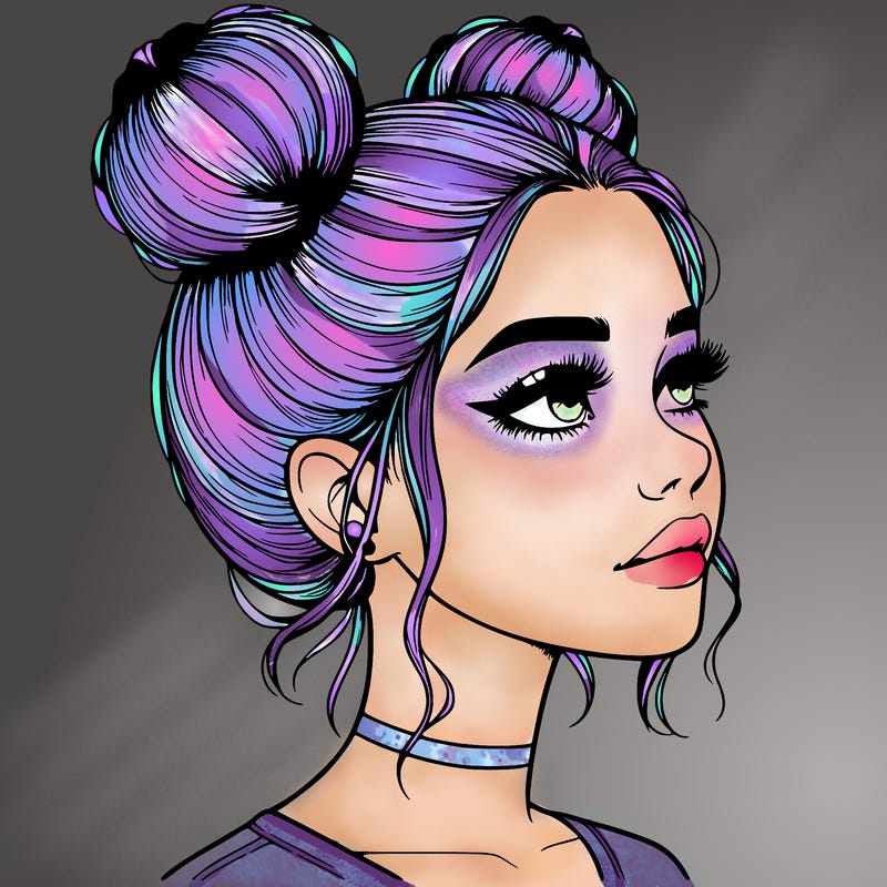 realistic girl with buns on the top of her head