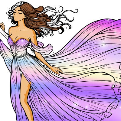 realistic woman in dress flowing the the wind